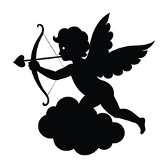 Fototapeta premium Cupid Flying with Bow and Arrow Valentine Silhouette