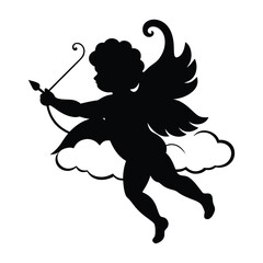Cupid Flying with Bow and Arrow Valentine Silhouette
