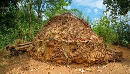 Large termite nest in a forested area