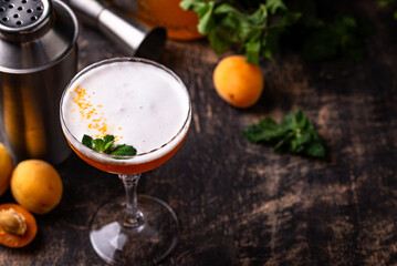 Fresh apricot cocktail martini with mint
