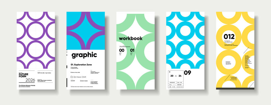 A collection of minimalist posters with geometric backgrounds and clean typography. The versatile vector patterns are perfect for posters,labels, and backgrounds with excellent text legibility.