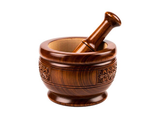 Wooden mortar and pestle isolated on transparent background