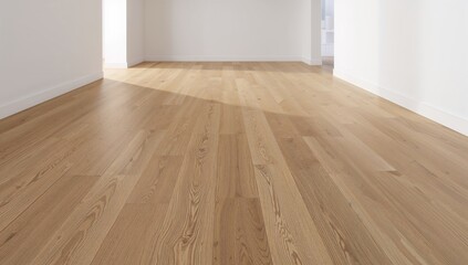 Naklejka premium White wall paired with oak hardwood flooring in a contemporary residence
