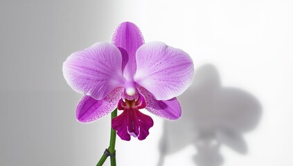 Beautiful violet Cattleya orchid bloom against a white backdrop