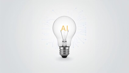 Light bulb with AI letters and electronic circuit design on a bright backdrop with room for text