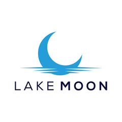 lake and moon logo design template
