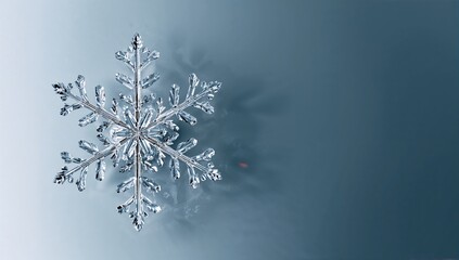 Close-up of a delicate ice crystal with six symmetrical branches on a sleek gradient backdrop