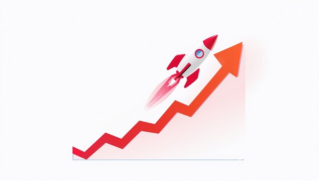 Rocket ascending on an upward trending bar chart, symbolizing the growth and evolution of a startup from inception to full maturity. illustration