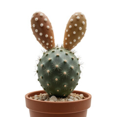 Bunny Ears Cactus Opuntia Microdasys In A Terracotta Pot Against A Transparent Background