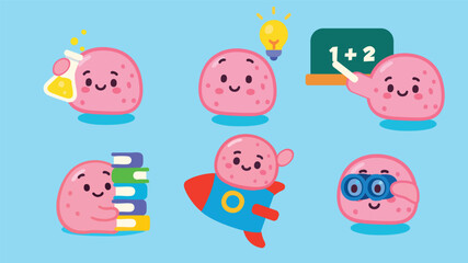 Cute Pink Blob Character Icon Set 2
