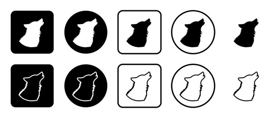 Icon set of wolf head symbol. Filled, outline, black and white icons set, flat style.  Illustration on transparent background