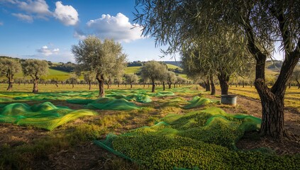 Production of olive oil utilizing green nets