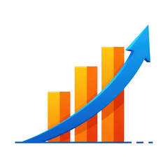 Vibrant upward trending bar graph with blue arrow showing positive growth and success transparent background