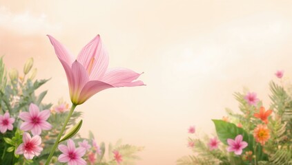 Fototapeta premium Pink rain lily, commonly called fairy lily or zephyr flower, blooms beautifully after rain