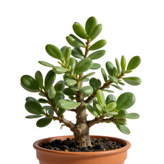 Small Ficus Bonsai Tree In A Terracotta Pot On A Transparent Background The Plant Features Green Leaves And A Textured Trunk