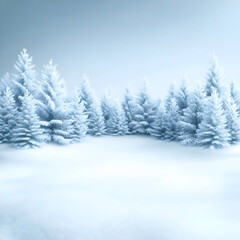 Fototapeta premium Snowy Forest Landscape with Evergreen Trees Covered in Frost.