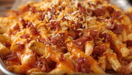 Crispy fries topped with bacon, creamy ranch, and spicy buffalo sauce