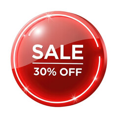 A glossy red sale badge isolated on transparent background, clearly advertising a 30 discount, perfect for attracting attention to special offers