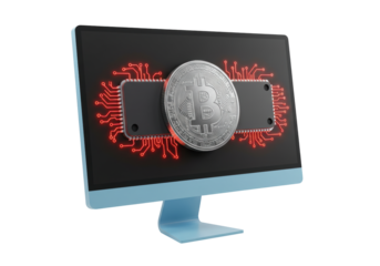 Isolated digital finance depiction featuring cryptocurrency on a computer screen display