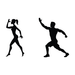 Silhouette of people running and dancing vector illustration