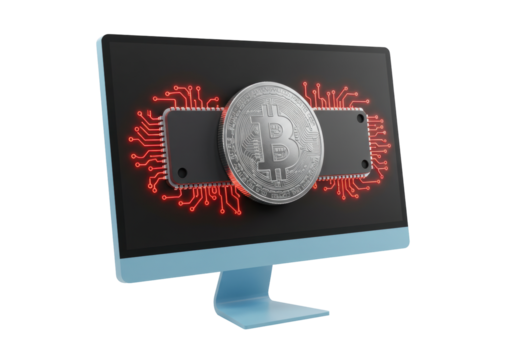 Isolated digital finance depiction featuring cryptocurrency on a computer screen display