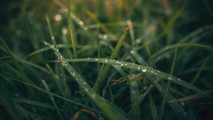 Water droplets on blades of grass