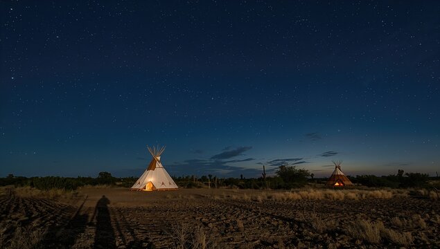 Tipis Beneath a Starry Night Sky