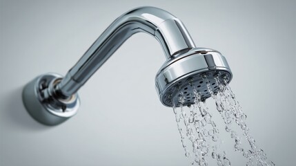Modern Chrome Showerhead with Flowing Water in a Minimalistic Bathroom Setting for Contemporary Design
