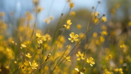 Obraz premium Close-up of Yellow Wildflowers in Spring