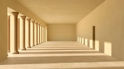 Fototapeta premium Sunlit Colonnade with Classical Columns and Long Shadows.