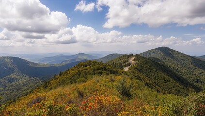 Naklejka premium Scenic hillside covered in lush vegetation beneath a clear azure sky, perfect for hiking and nature strolls.