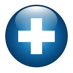 Obraz premium Glossy blue button with white plus sign medical health healthcare service icon transparent background