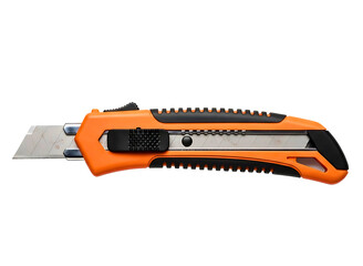 Obraz premium Orange utility knife with retractable blade isolated on transparent background
