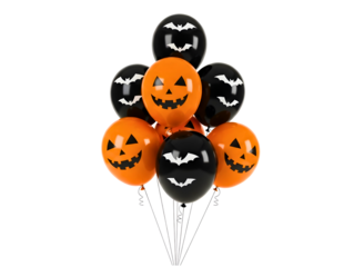 Bunch of halloween jack o lantern balloons isolated on transparent background