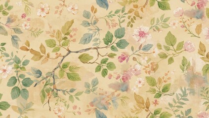 Watercolor branch design with continuous pattern