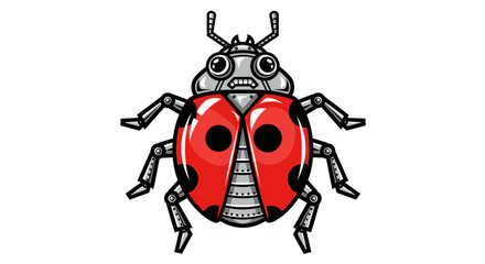 Fototapeta premium Creative robotic ladybug character with mechanical limbs and expressive eyes, perfect for tech and innovation themes
