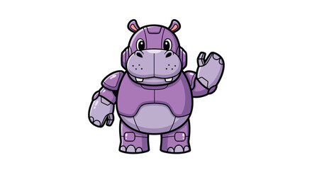 Friendly robot hippo character waving hello with a charming cartoon style and vibrant purple hue