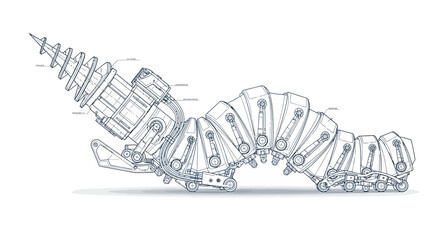 Advanced robotic drill worm concept design showcasing intricate mechanics and engineering innovation for complex excavation tasks
