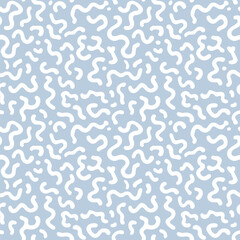 Vector seamless pattern with organic biological shapes. Abstract minimal texture with curved germs, microorganisms, cells. Blue and white background. Repeating modern design for textile, print, decor