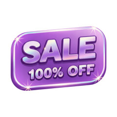 Shiny purple sale badge displaying a 100 off discount isolated on transparent background, perfect for advertising and promotional materials online