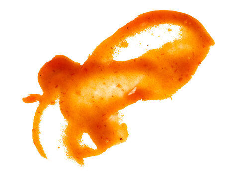 Flying ketchup splash, bright red tomato sauce smear with glossy texture, isolated liquid stain for fast food design, burger and snack advertising, creative culinary concept illustration