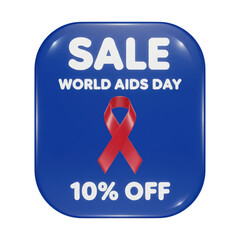 Sale 10 off world aids day isolated on transparent background shiny blue badge with red ribbon for world aids day promotion campaign