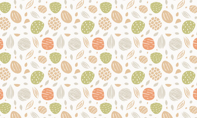 Cute Abstract Seamless Pattern with Hand-Drawn Textured Dots and Leaves