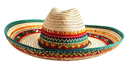 Straw sombrero with colorful embroidered patterns on the rim against a black background