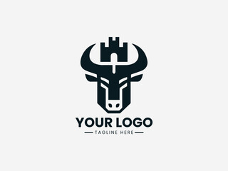 Obraz premium Castle Tower Buffalo Bull Logo