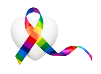 White heart symbol on yellow awareness ribbon isolated on transparent background