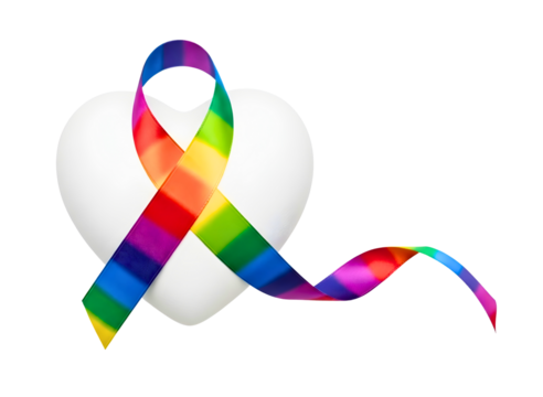 White heart symbol on yellow awareness ribbon isolated on transparent background