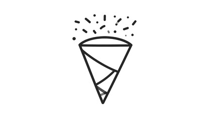 Minimalist line drawing of a party cracker with confetti on a black background