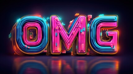 Vibrant Neon Typography Design of OMG with Glowing Effects and Modern Aesthetic