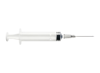 Medical syringe with blue liquid isolated on transparent background